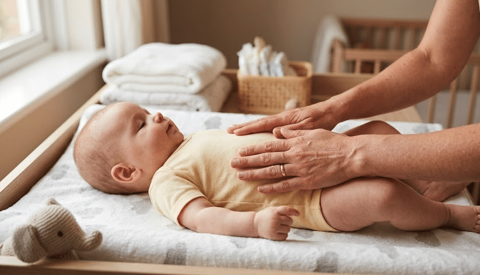Massage ventre bébé pour soulager les coliques
