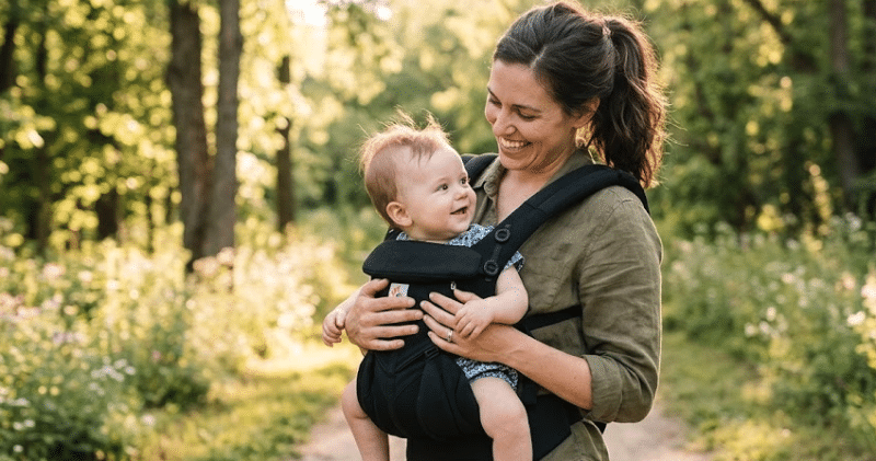 Porte-bébé physiologique porté par un parent