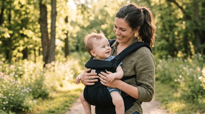 Porte-bébé physiologique porté par un parent