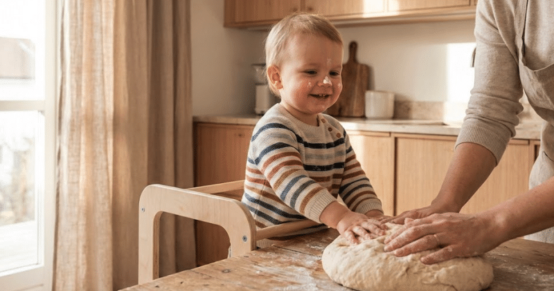Tour d’observation Montessori en bois dans une cuisine