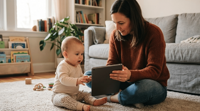 Parent éteignant une tablette devant son bébé, conscient des effets négatifs des écrans bébé